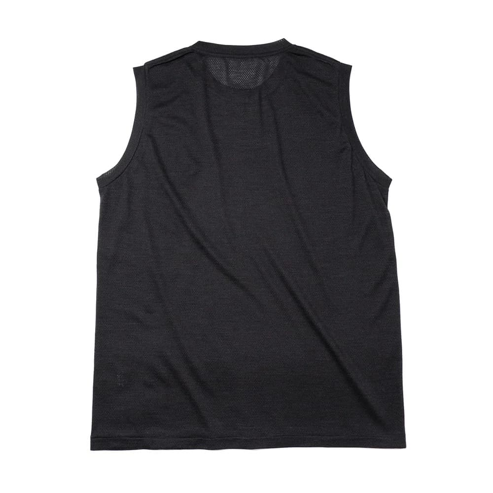 COMOLI ブラック ウールメッシュノースリーブタンクトップ