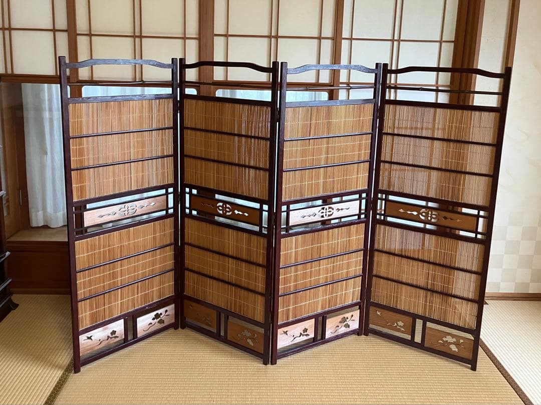 4連衝立 間仕切り パーテーション 希少 自然素材 古民家 日本家屋 古道具 塗