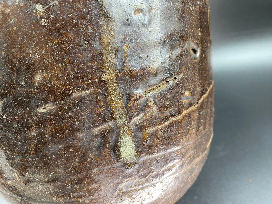 茶壺 耳付 古唐津 古薩摩 黒高麗 李朝 骨董 古玩 時代物 高21.7cm