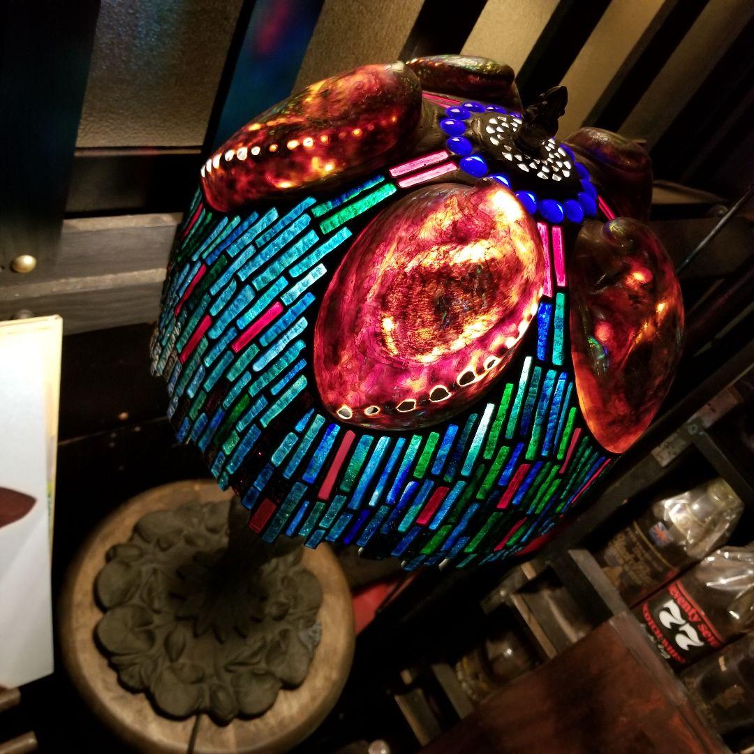 1970's　作家作品　モザイク　アバロンシェル　真鍮　スタンド　ステンドグラス