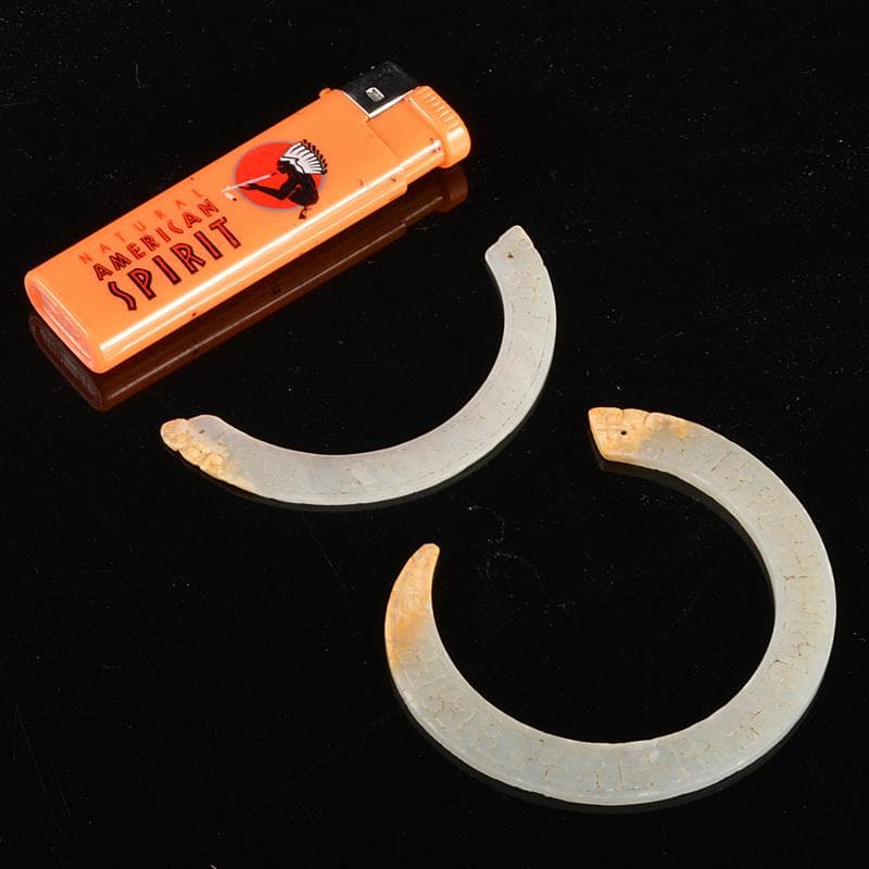 中国　玉石白玉彫刻　玉器　玉壁　玉飾　玉珮　2点まとめて　M　R7521