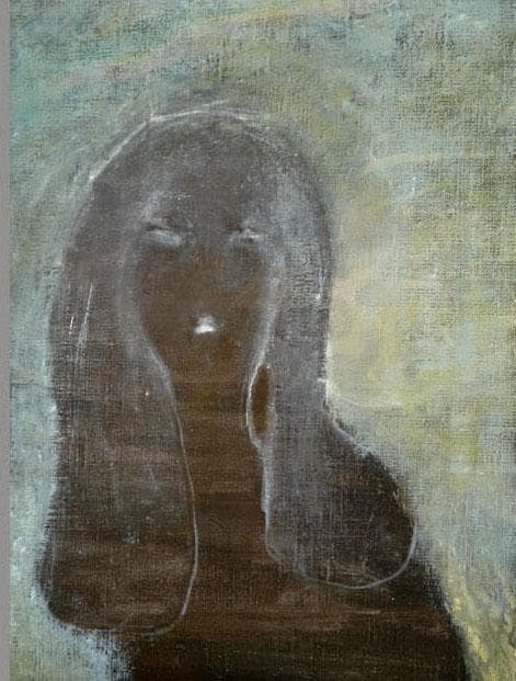 油絵 菅家令子 絵 絵画インテリア額付(青緑＋金色の枠) F4-100512女性