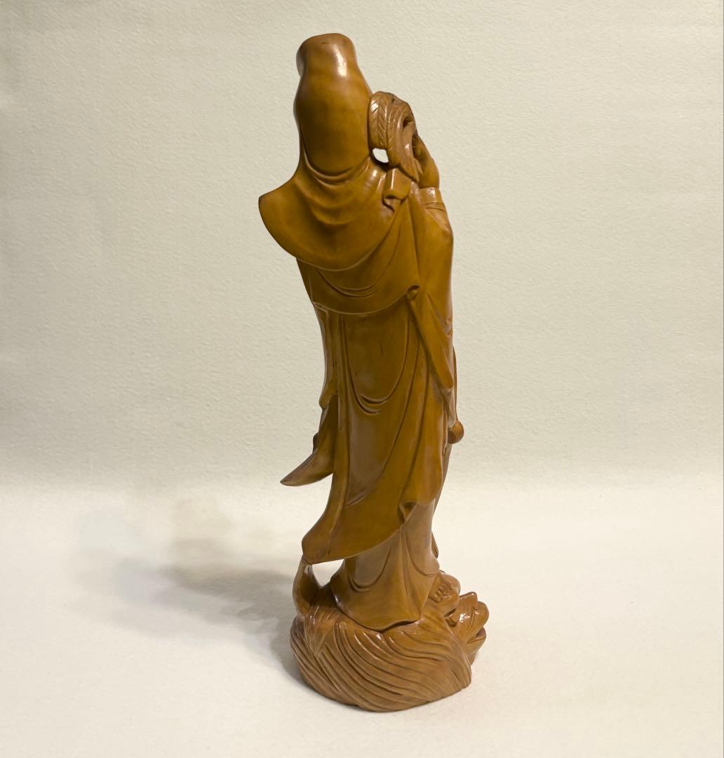 木彫 観音立像 高さ約32cm 仏像 置物 和風インテリア 古道具