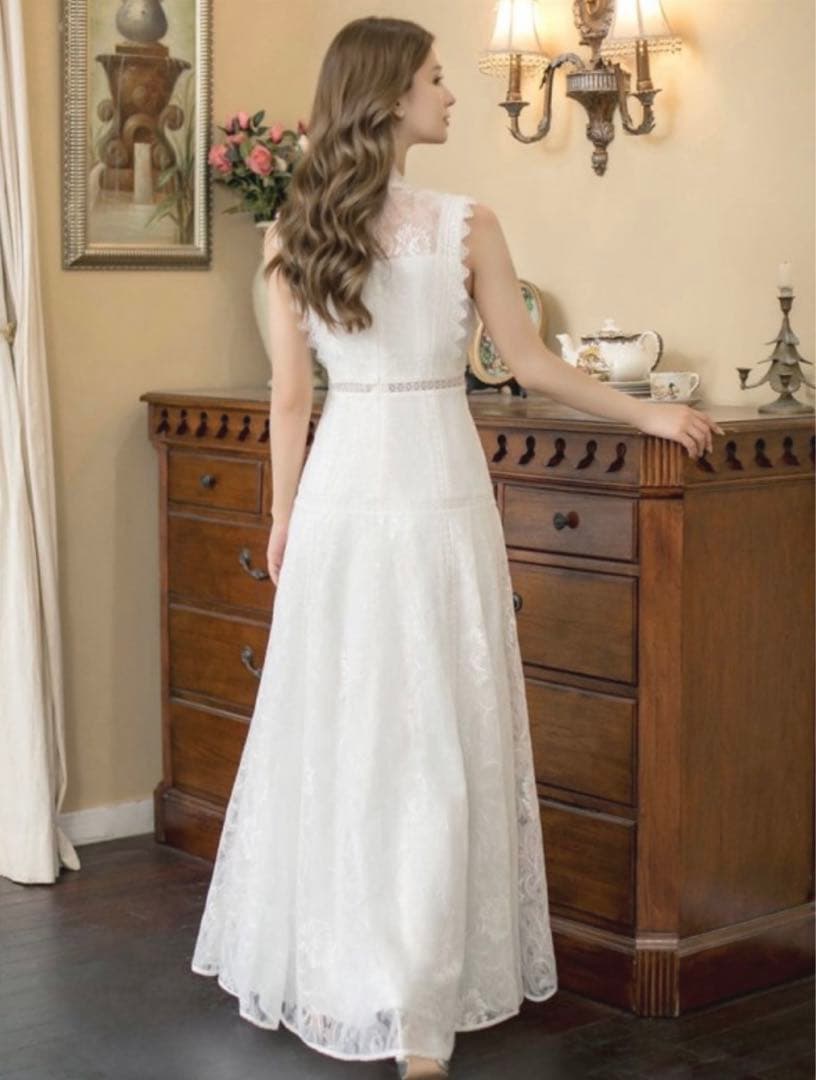 【ERUKEI/エルケイ】白/レース/マキシドレス/Aライン/ロングドレス/M