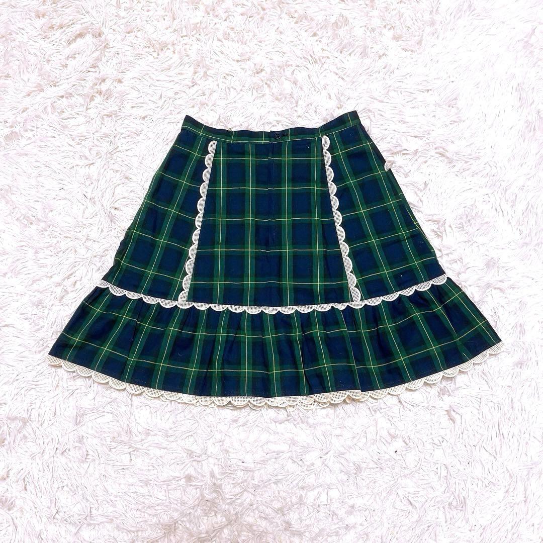 Emily Temple cute チェック フレア スカート 膝丈 レース