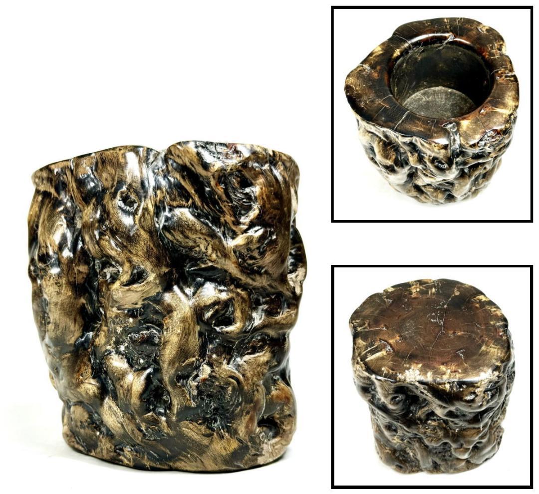 清時代 天然海松（黒珊瑚）筒 特太 2.01kg 書道 華道 茶道WWWT076