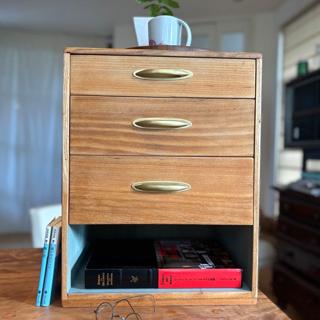 【ビンテージ木製4段チェスト】総無垢材×蜜蝋×金属取手 引き出し収納