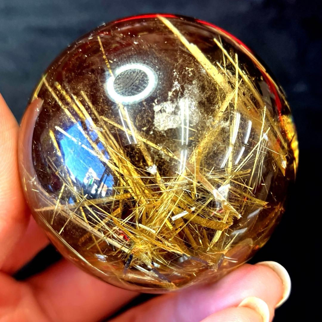 超絶綺麗✨51mm ゴールドタイチンルチルクォーツ　丸玉　スフィア　金針水晶
