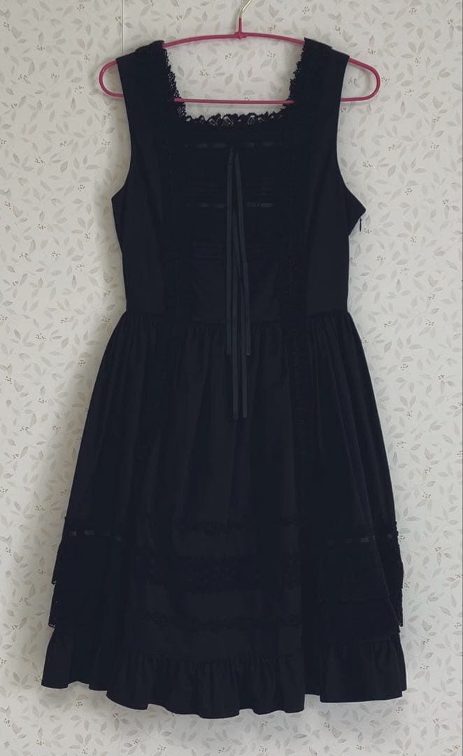 レースフリルジャンパースカート ワンピース 黒×黒 ベイビー ロリィタ jsk