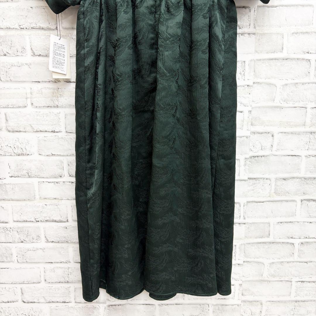 etoll. エトル　ジャガード　パフ　スリーブ　ドレス グリーン