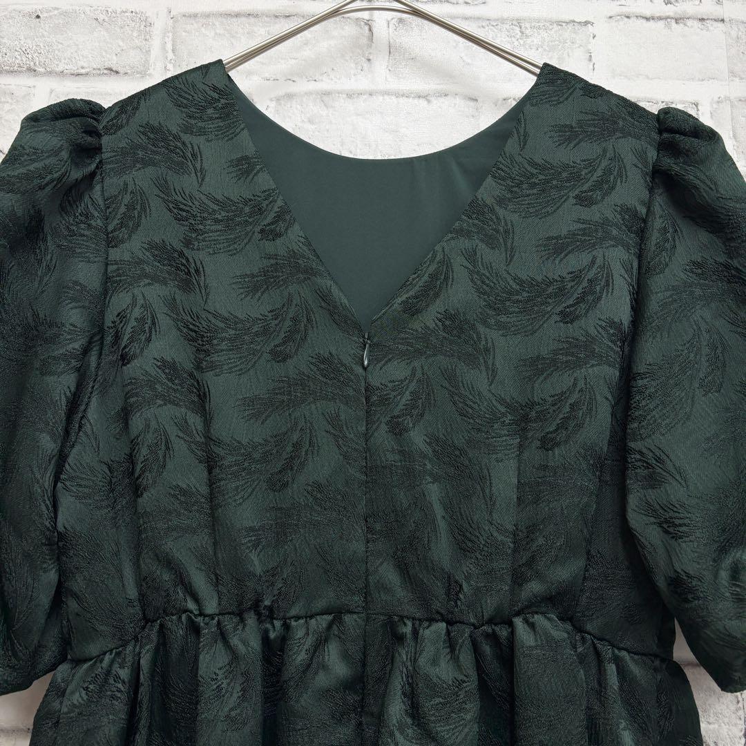 etoll. エトル　ジャガード　パフ　スリーブ　ドレス グリーン