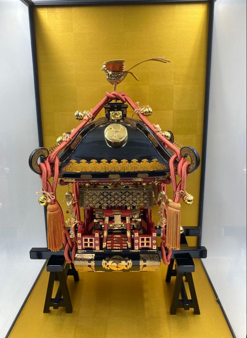 レア ケース付 お神輿 御神輿 三つ巴 縁起物 祭り 神社 鈴 オブジェ 置物