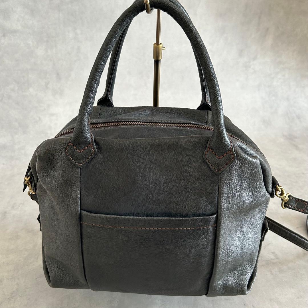 美品ゲンテン ショルダーバッグ 2way 山羊革 ゴートスキン ヌメボストン