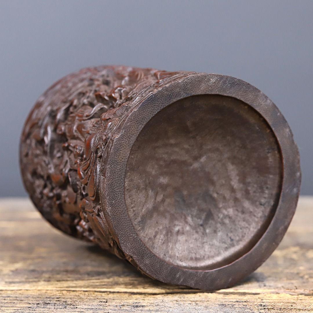 竹 彫刻 十八羅漢 筆箱 置物