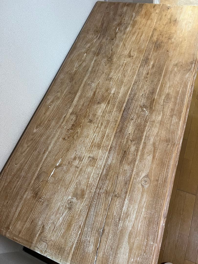 チーク ダイニングテーブル 180cm ナチュラルホワイト 無垢材