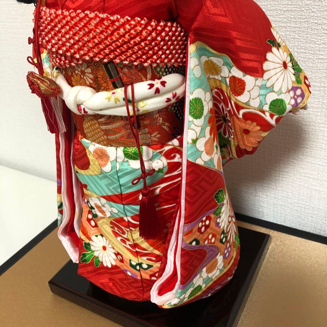 元賀章介作 10号(尺二) 着尺 別染め 流水に花 京友禅 市松人形 越前塗台