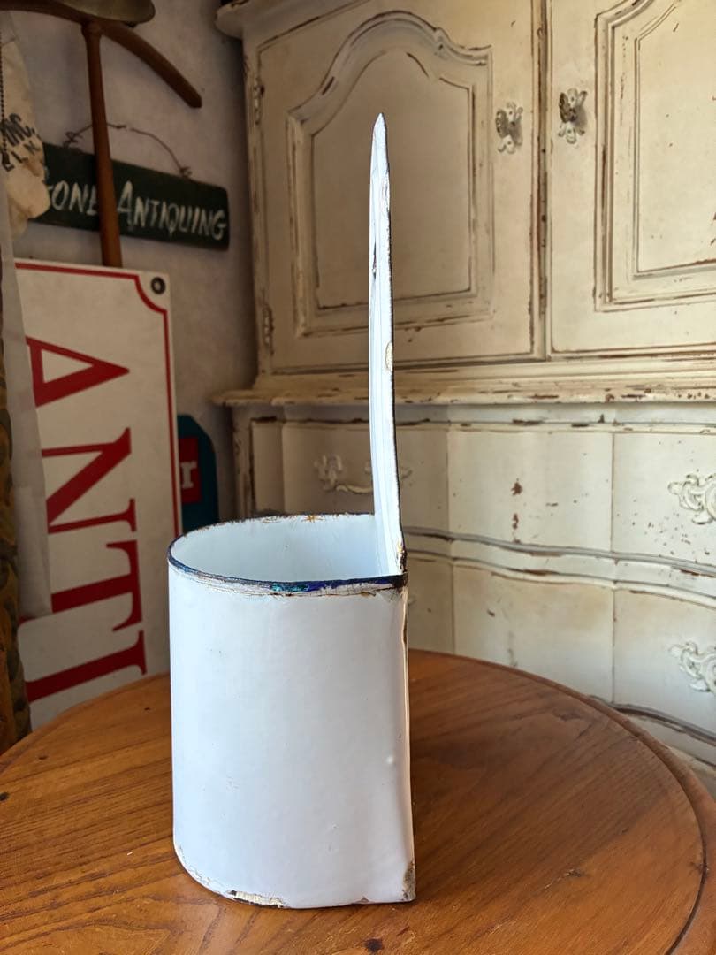 フランス　アンティーク　ホーロー　壁掛け　ブラシホルダー　ホワイト　小物収納レア