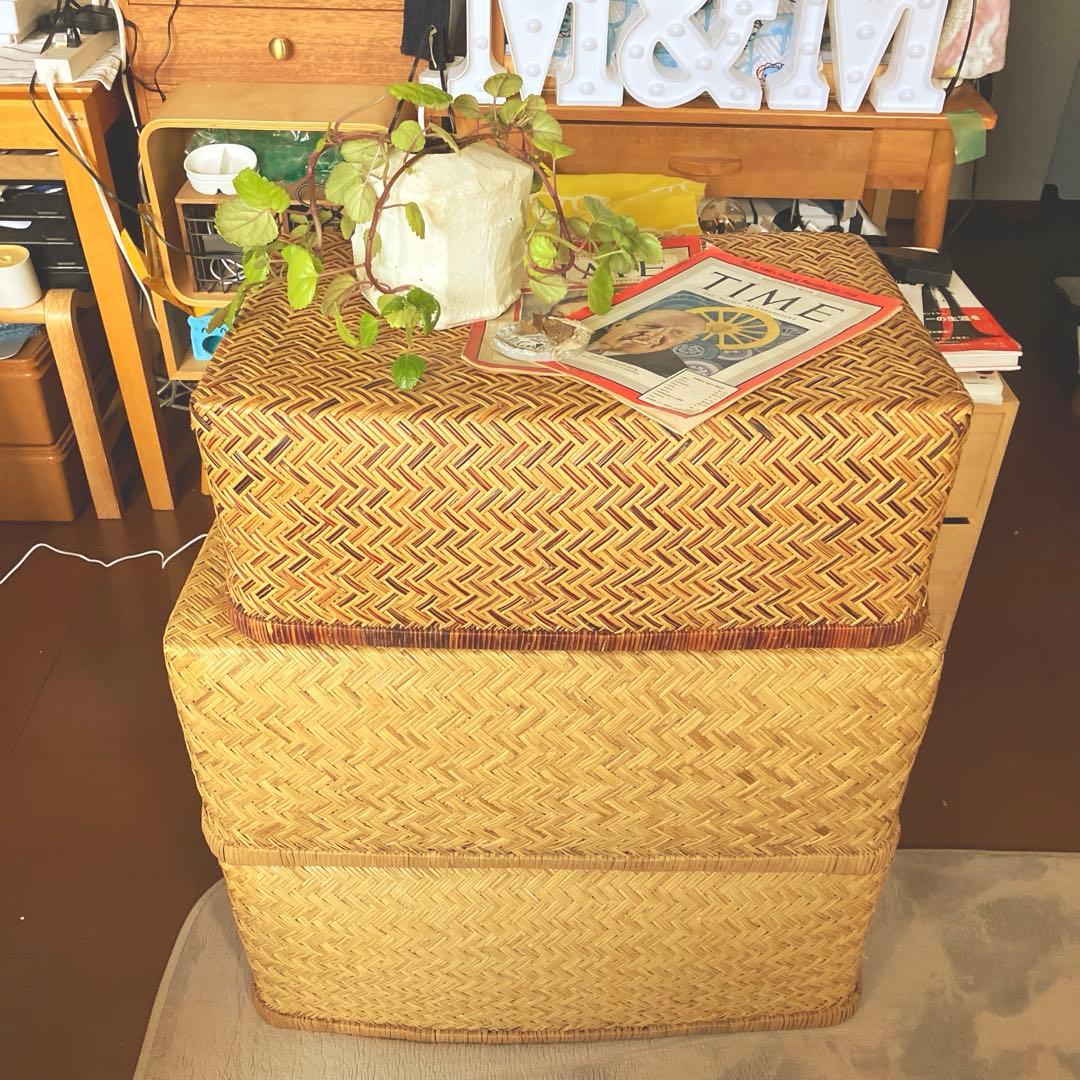 昭和レトロ 中サイズ 行李 クリーニング済み 収納 籠 美品 ②