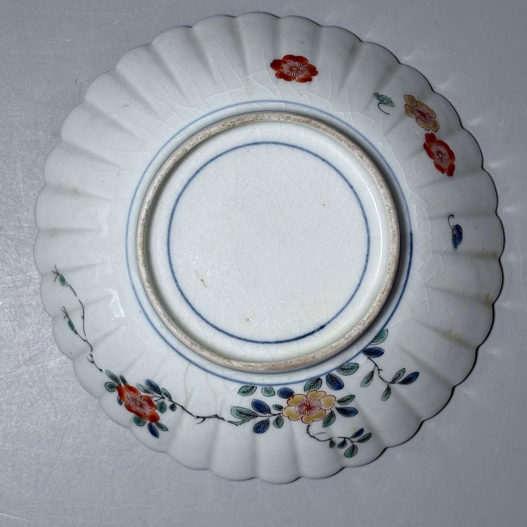 江戸時代　柿右衛門　錦　龍図花鳥絵菊花形皿　五点　博物館級　古美術　古伊万里