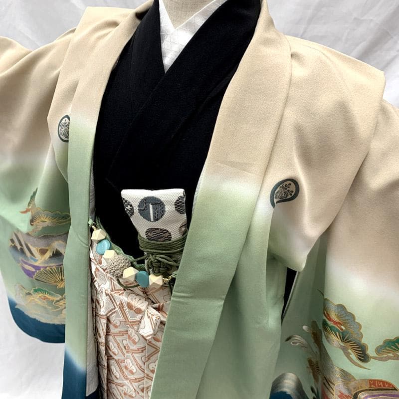 508ab41■七五三 五歳 男児 着物&羽織&袴&角帯 宝船 五つ紋■良好