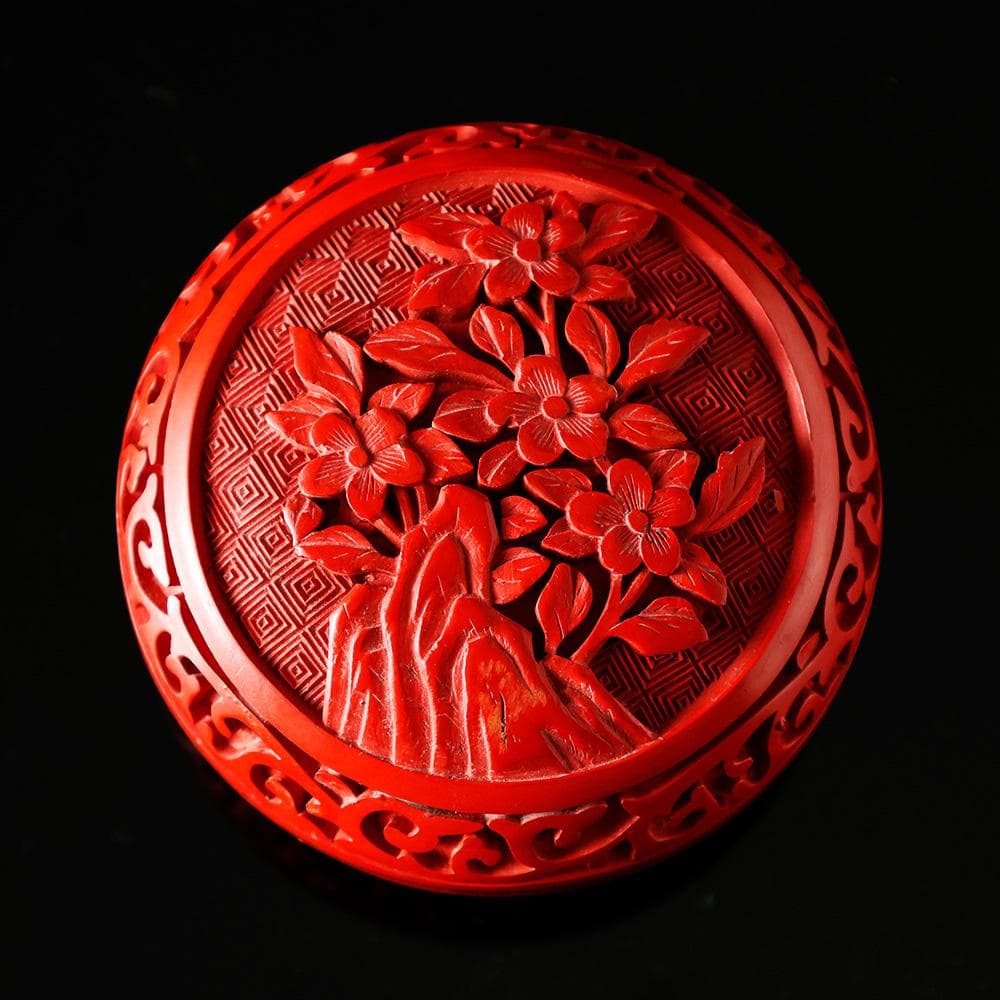 未使用 美品 堆朱 香合 花草彫 茶道具 煎茶道具 骨董 中国美術 古玩 唐物