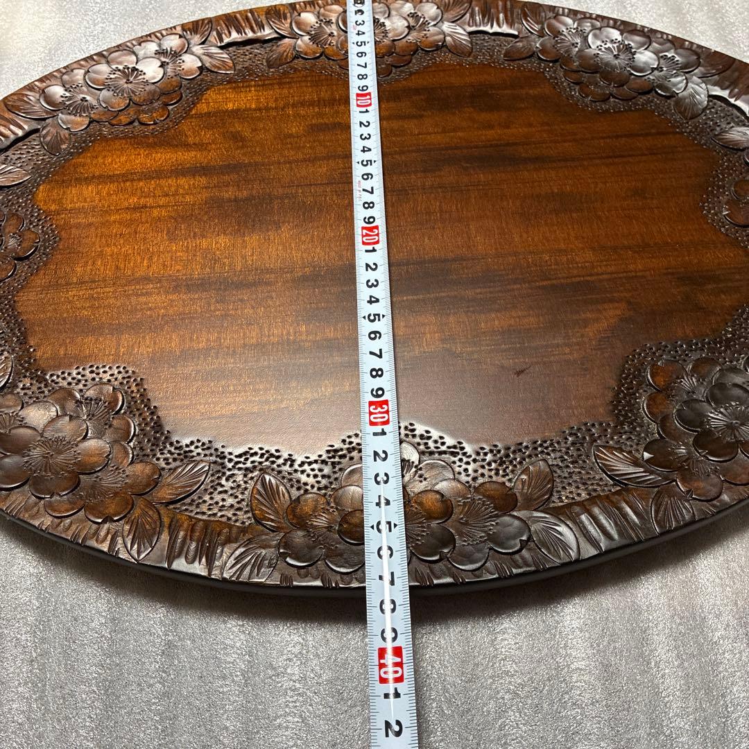 軽井沢彫　手付き盆　桜彫刻