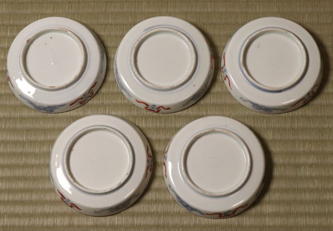 【CM19】古伊万里 竹鳥図 色絵 小皿 五客 11.9cm 小紋 錦手 金彩