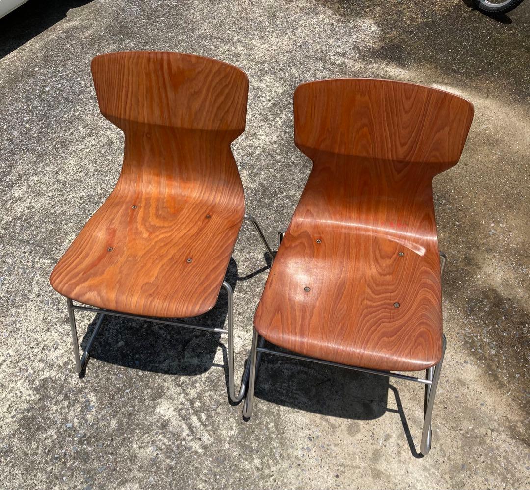 西ドイツ KOKUYO 木製 スタッキング チェア 2脚セット ②