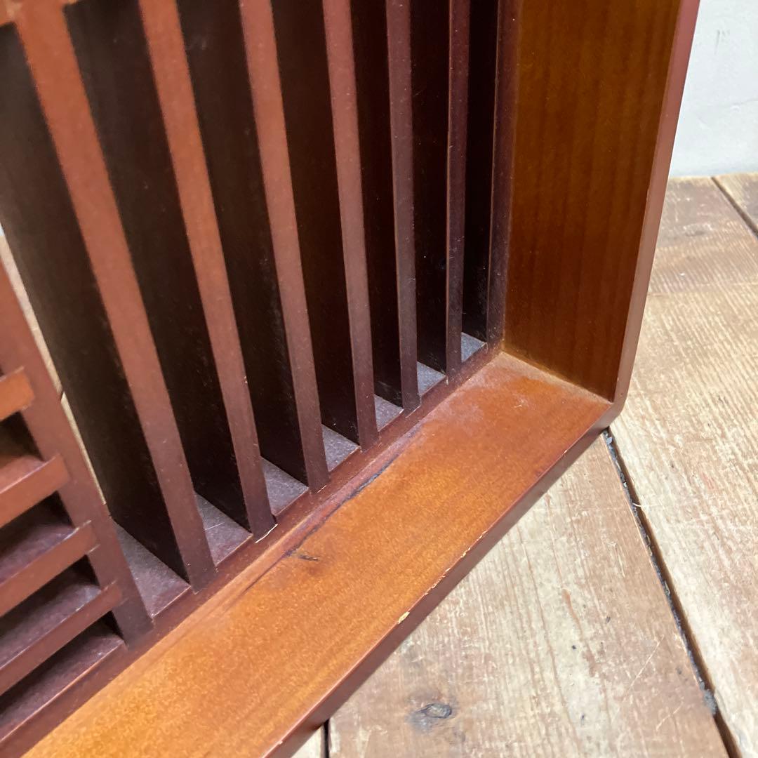 A-2 昭和レトロ 木製 CDラック 飾り棚 収納ラック 和モダン 格子デザイン