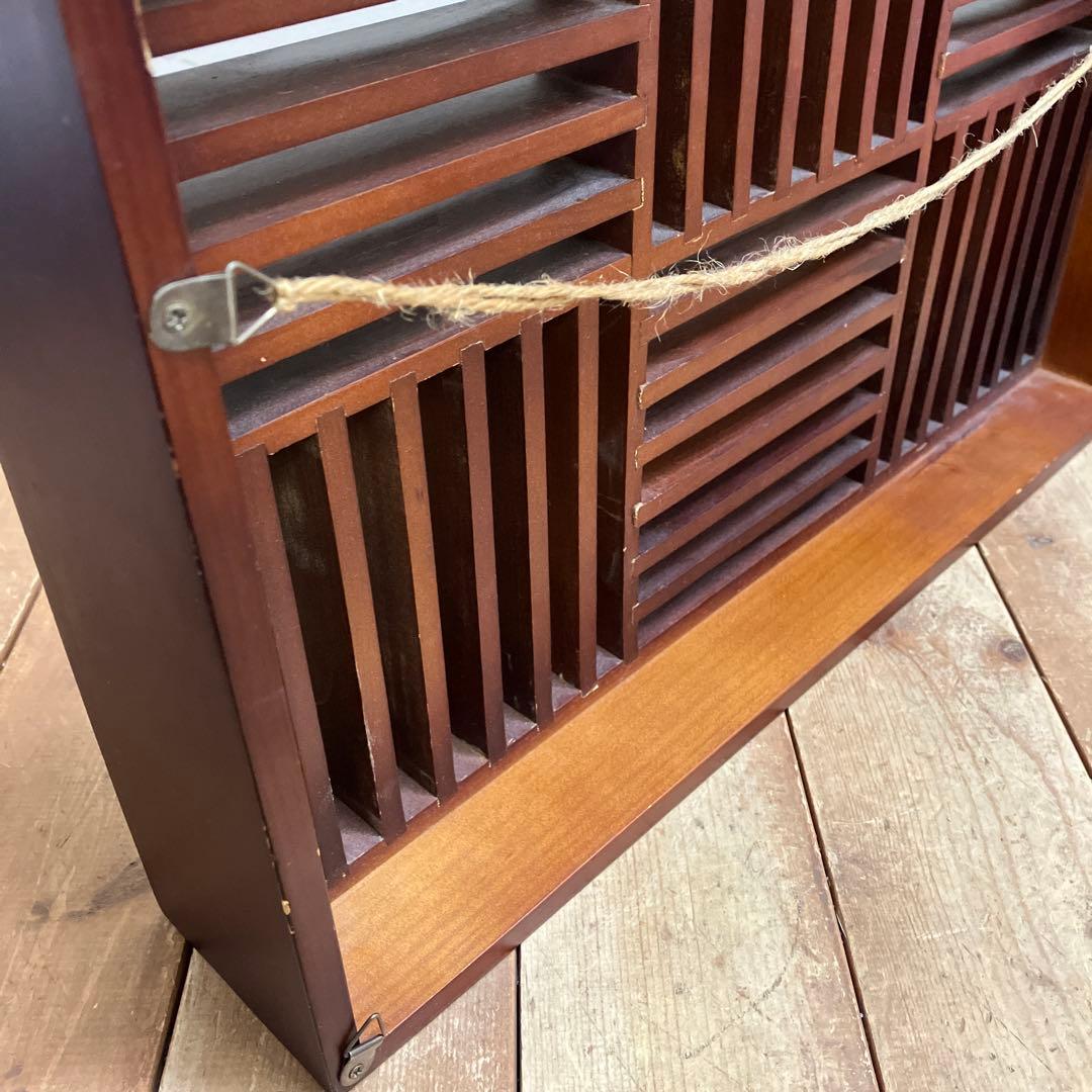 A-2 昭和レトロ 木製 CDラック 飾り棚 収納ラック 和モダン 格子デザイン