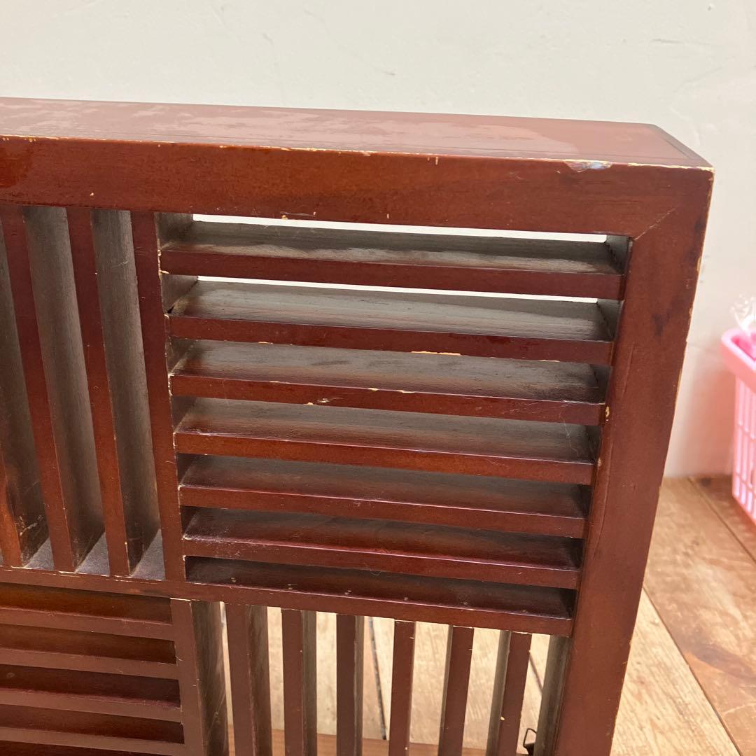 A-2 昭和レトロ 木製 CDラック 飾り棚 収納ラック 和モダン 格子デザイン