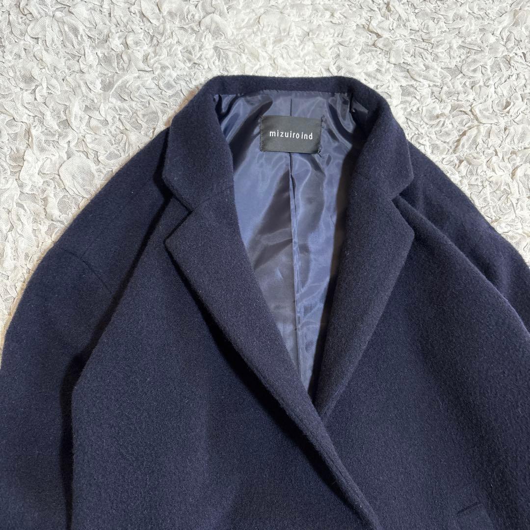 美品　ミズイロインド ウール チェスターコート スタンドカラー　1B ネイビー