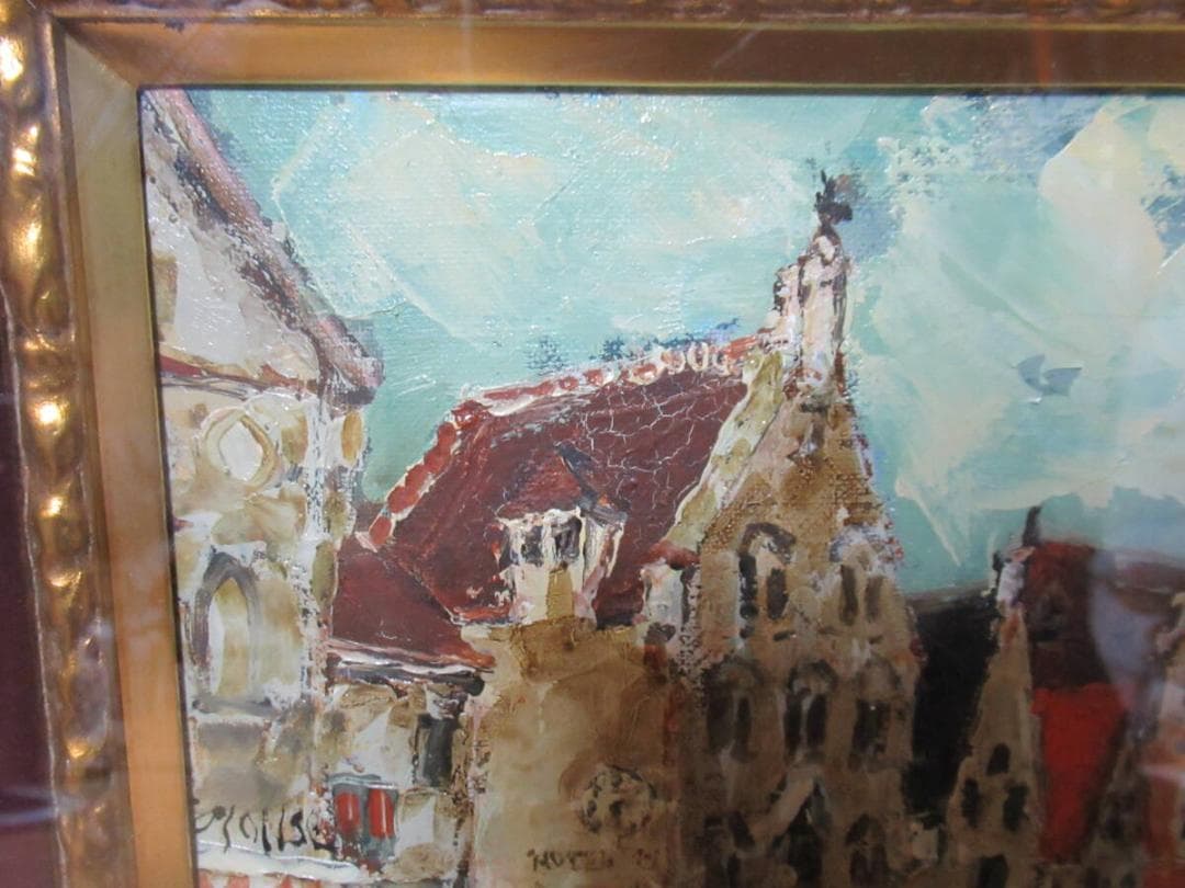 真作 美品 1960年代真筆油彩画！二科展/ニ紀展 児玉幸雄『ベルギーの村』F3