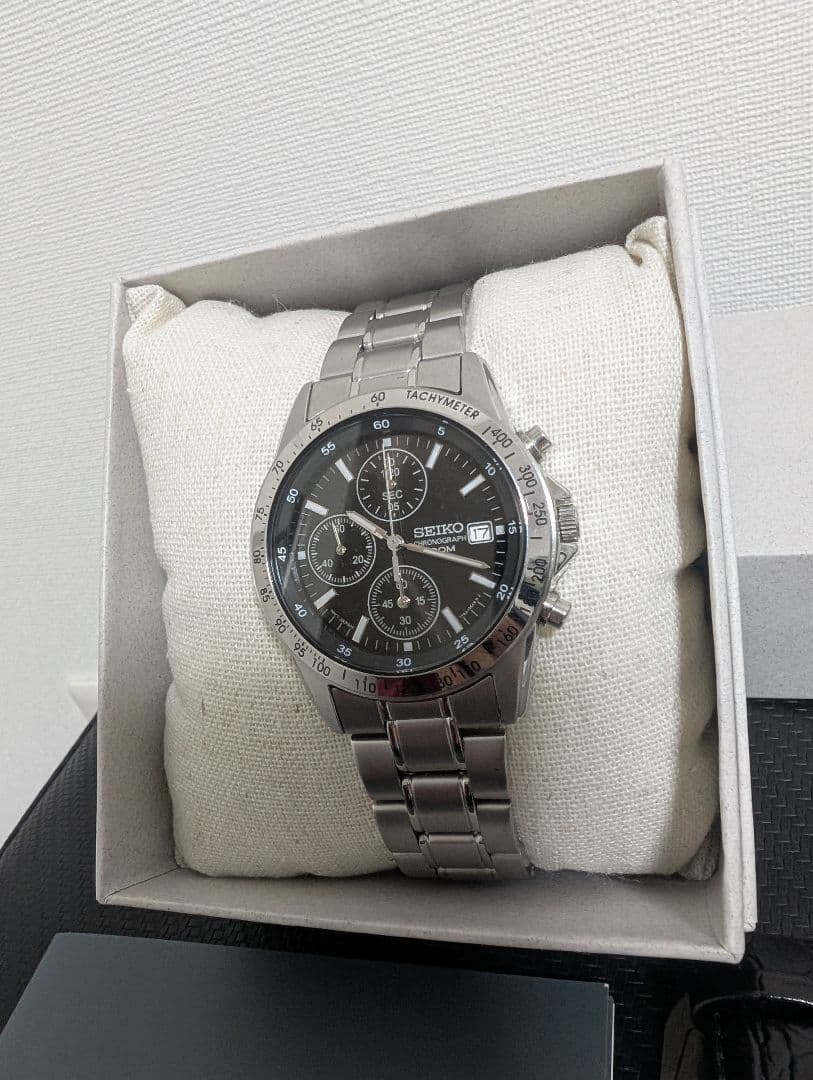 SEIKO クロノグラフ 腕時計 ブラック 稼働品　美品