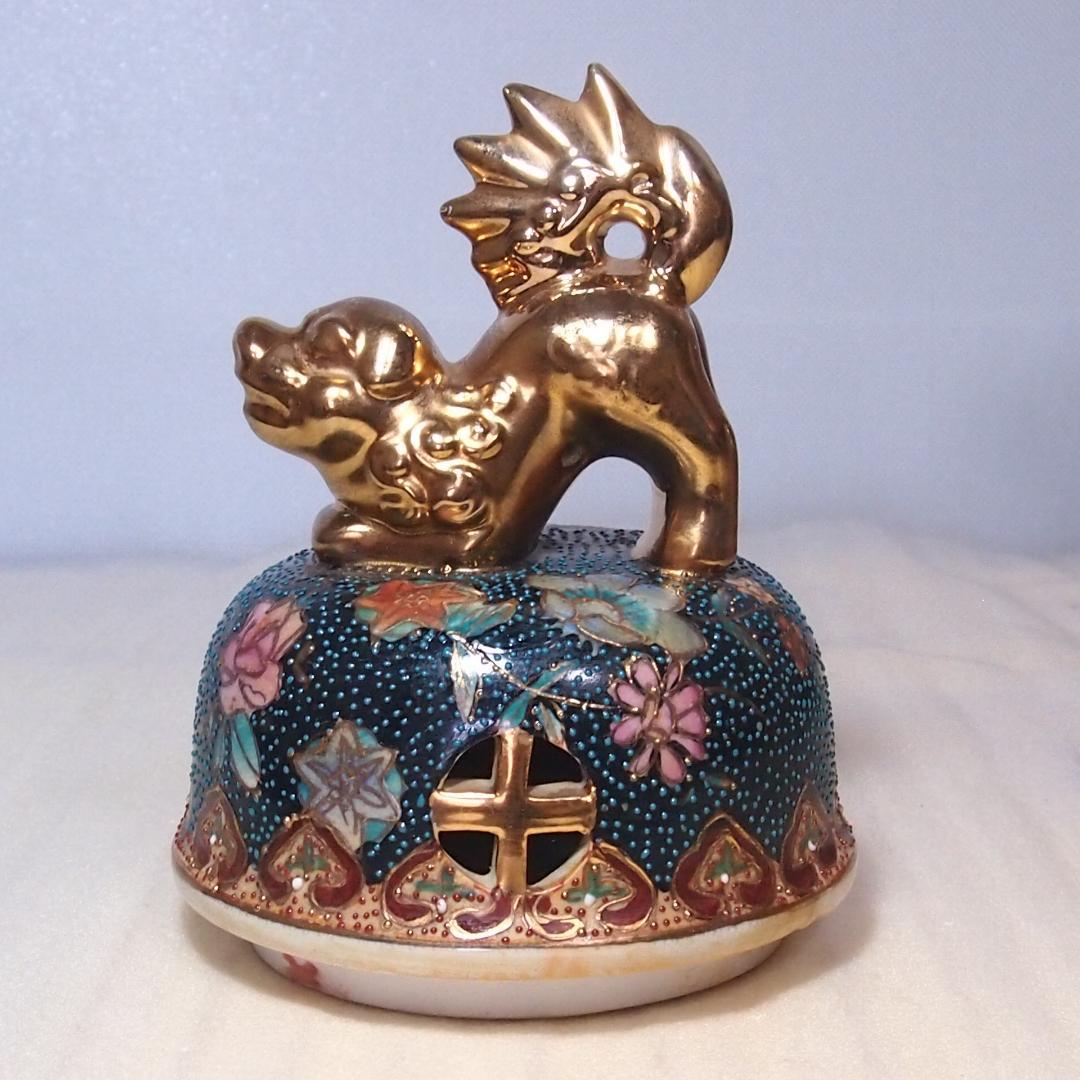 【希少・良品】薩摩焼 青粒金彩 花鳥図 大香炉 陶磁器 古道具/茶道具/香道具