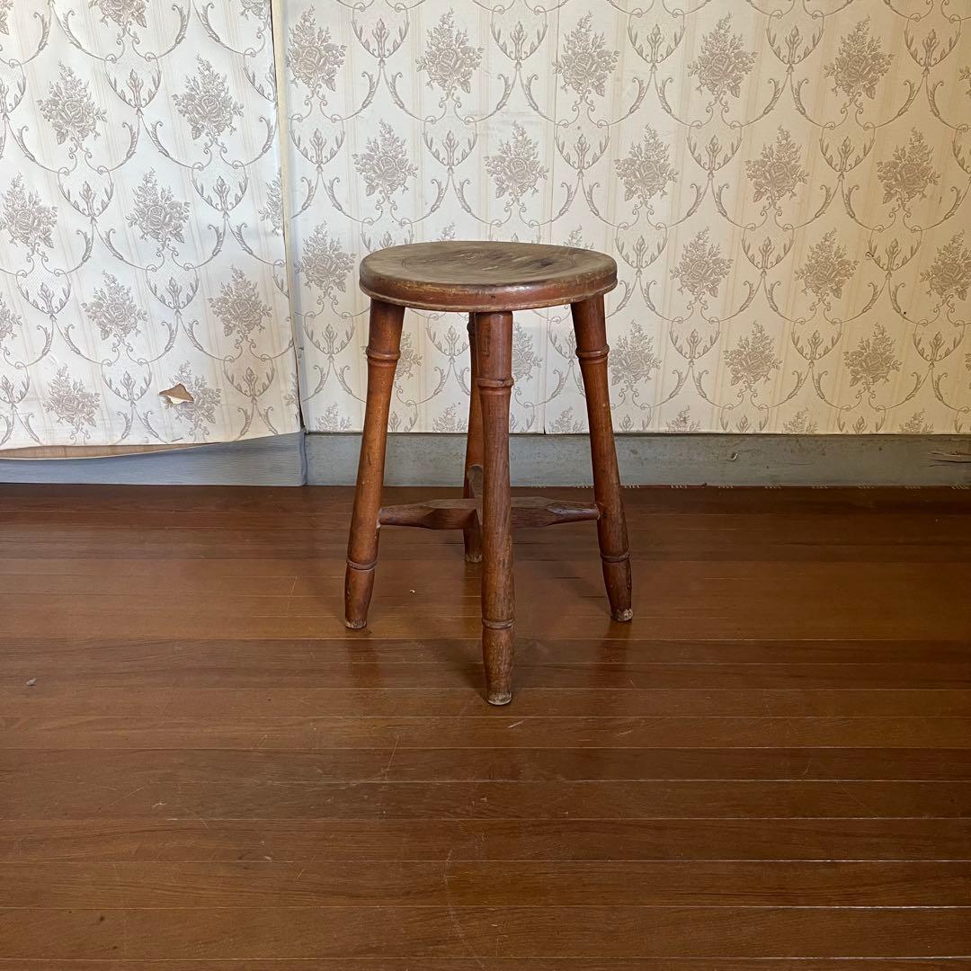 【アンティーク】木製 スツール 丸椅子 花台 昭和レトロ 古民具 古家具