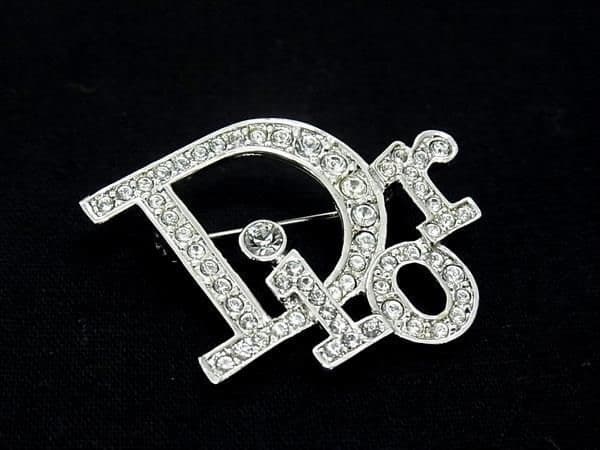 極美品正規 Dior ブローチ ラインストーン ビンテージ クリスタル シルバー