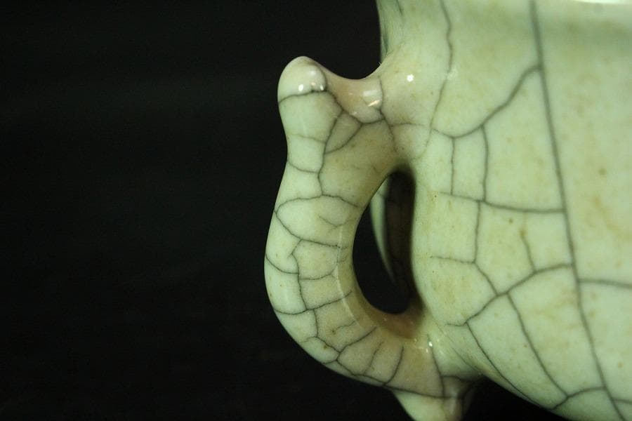 中国美術 哥釉 双耳 香炉(K-XA884)