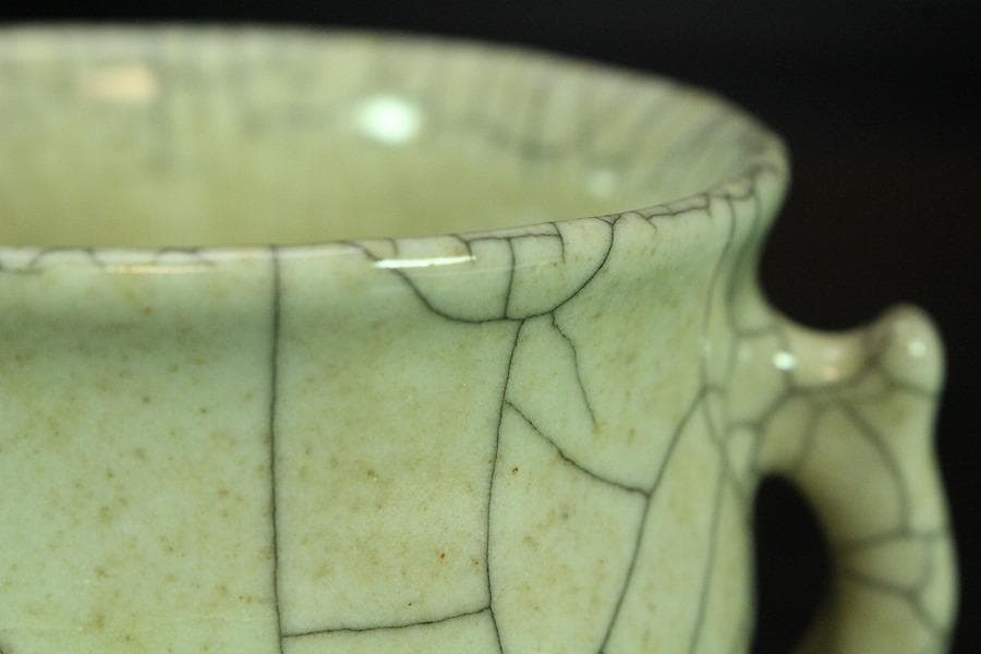 中国美術 哥釉 双耳 香炉(K-XA884)