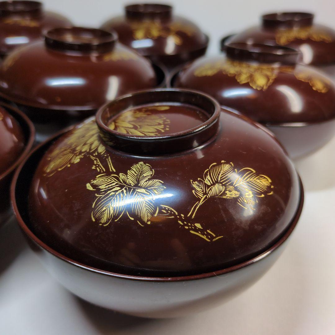 輪島塗　沈金　碗　9客セット　骨董　アンティーク　茶碗