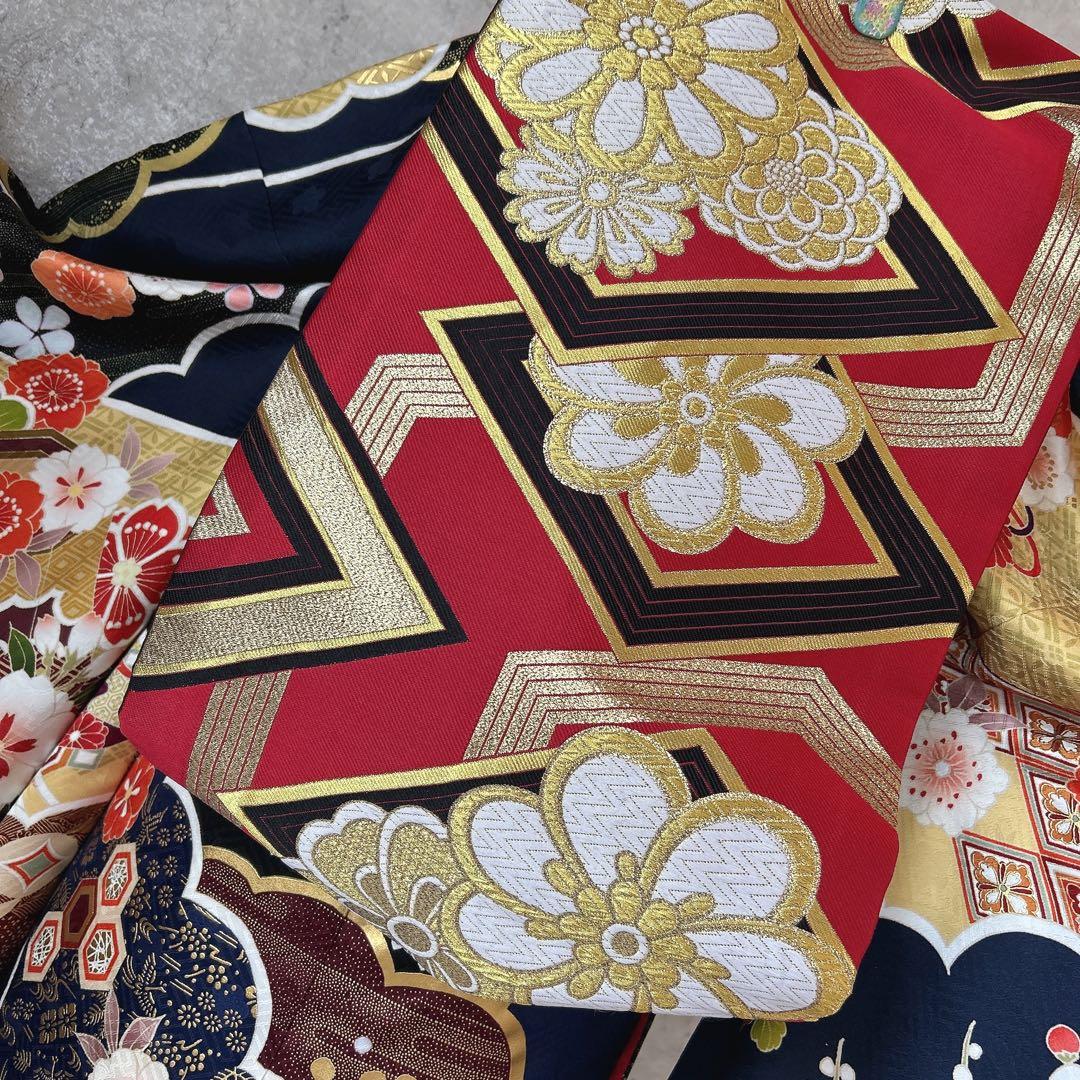 振袖　フルセット　華やか　古典柄　濃い青　豪華　金彩加工　成人式　二十歳