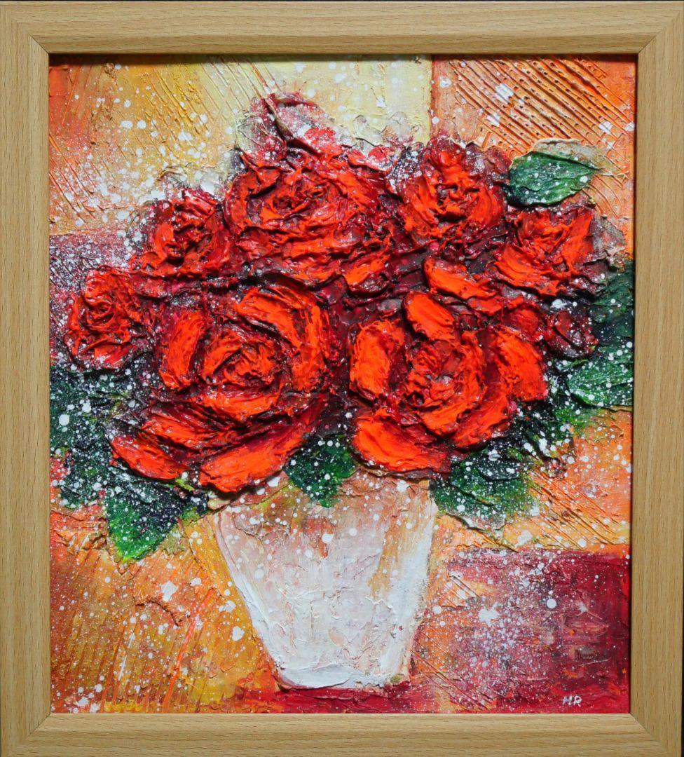 油絵 油彩 油彩画 絵 絵画 【赤い薔薇】