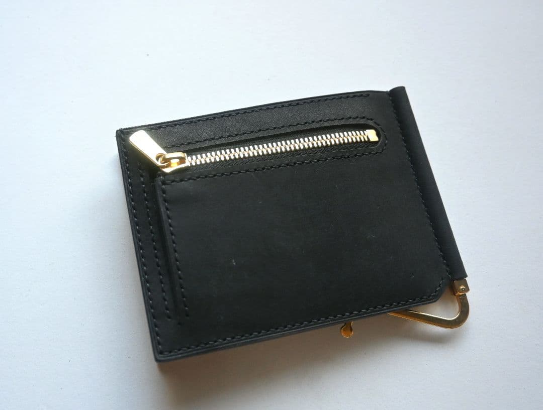 マネークリップ【ブラック】　イタリアンレザー　マルゴー　二つ折り財布