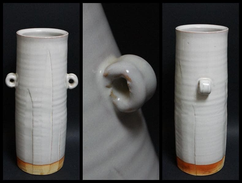 萩焼 波多野善蔵造 白萩 耳付 花入 花瓶 飾壺 双耳 共箱 / 花器 茶道具
