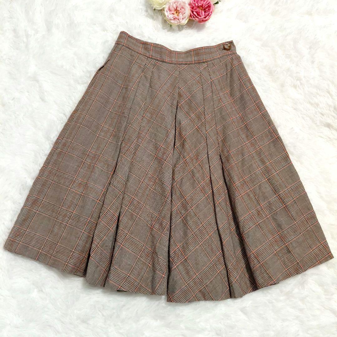 ヴィヴィアン　スカート　ウール　プリーツ チェック　オーヴボタン　裏地ロゴ　L