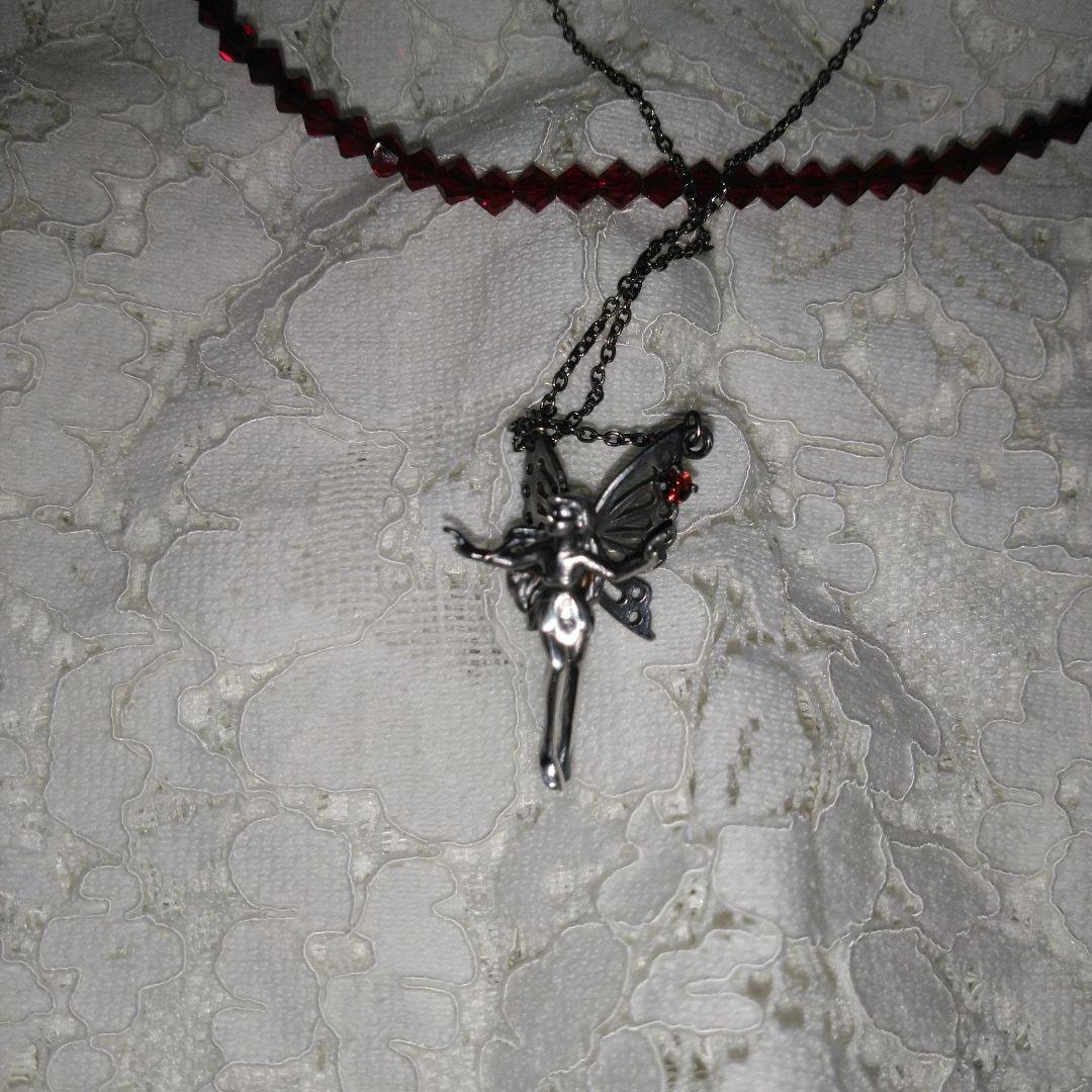 シルバー　925　妖精　フェアリー ペンダント ストーン付　ネックレス　ガーネッ