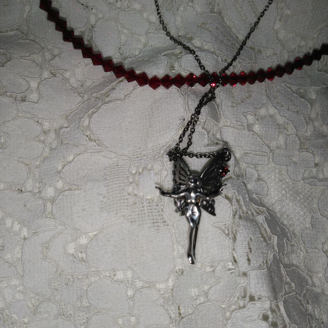 シルバー　925　妖精　フェアリー ペンダント ストーン付　ネックレス　ガーネッ