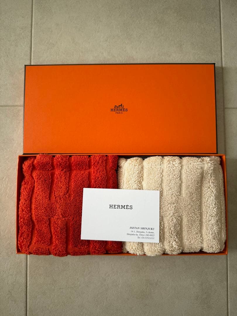 『箱無し』⭐︎未使用⭐︎HERMES タオルハンカチ2枚セット オレンジ クリーム
