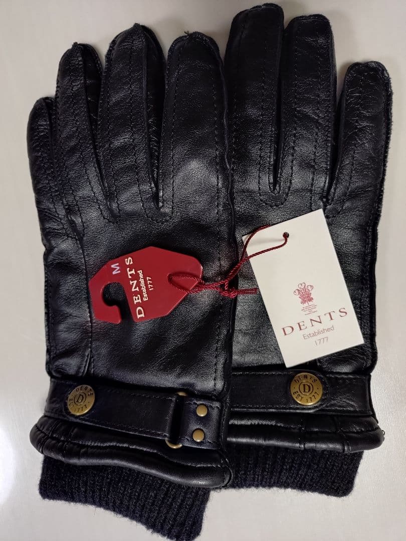 DENTS ブラックレザー手袋 ニットカフ付き　M