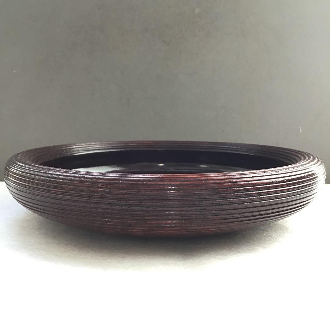 茶道具　樺溜塗糸目菓子器　塗師　堅地屋清兵衛作　堅清印　楽只斎好　共箱　S3KK